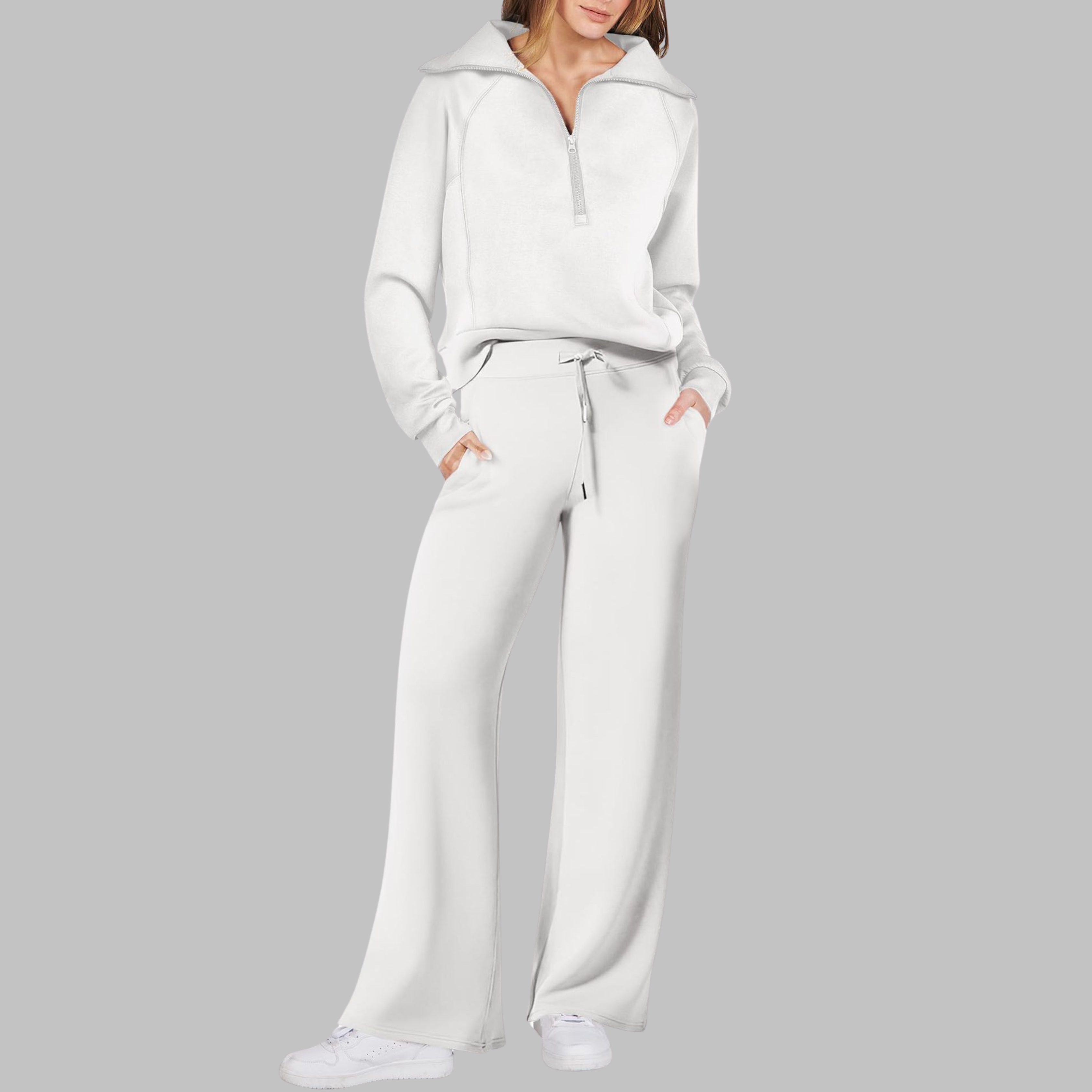 UDAY™ - Comfy Half Zip Sweatshirt and Wide Leg Pants Set