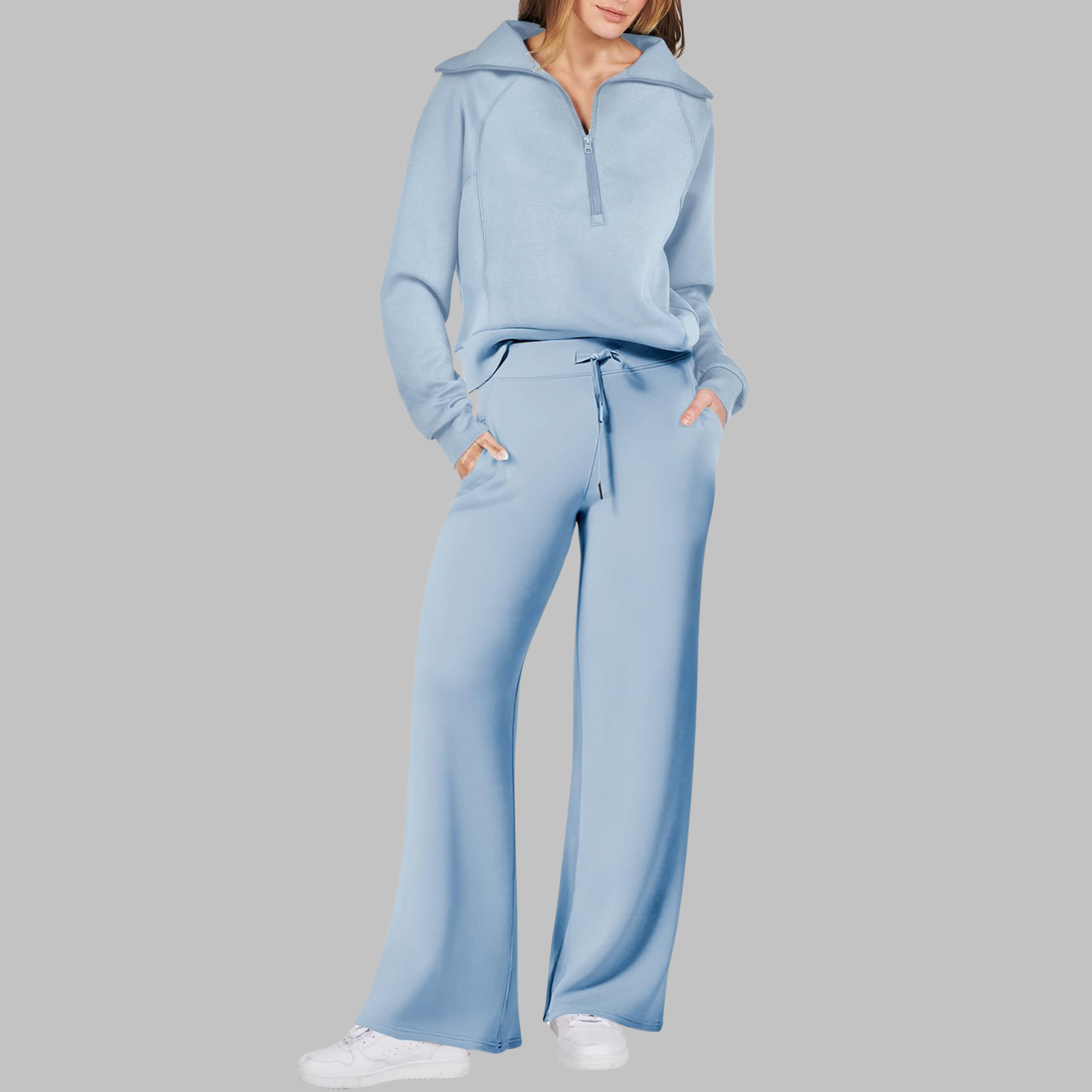 UDAY™ - Comfy Half Zip Sweatshirt and Wide Leg Pants Set