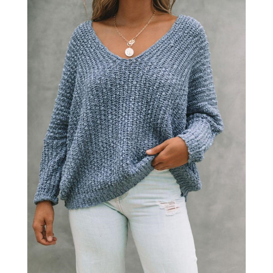 GABBY™ – Lightweight V-Neck Long Sleeve Drop Shoulder Sweater