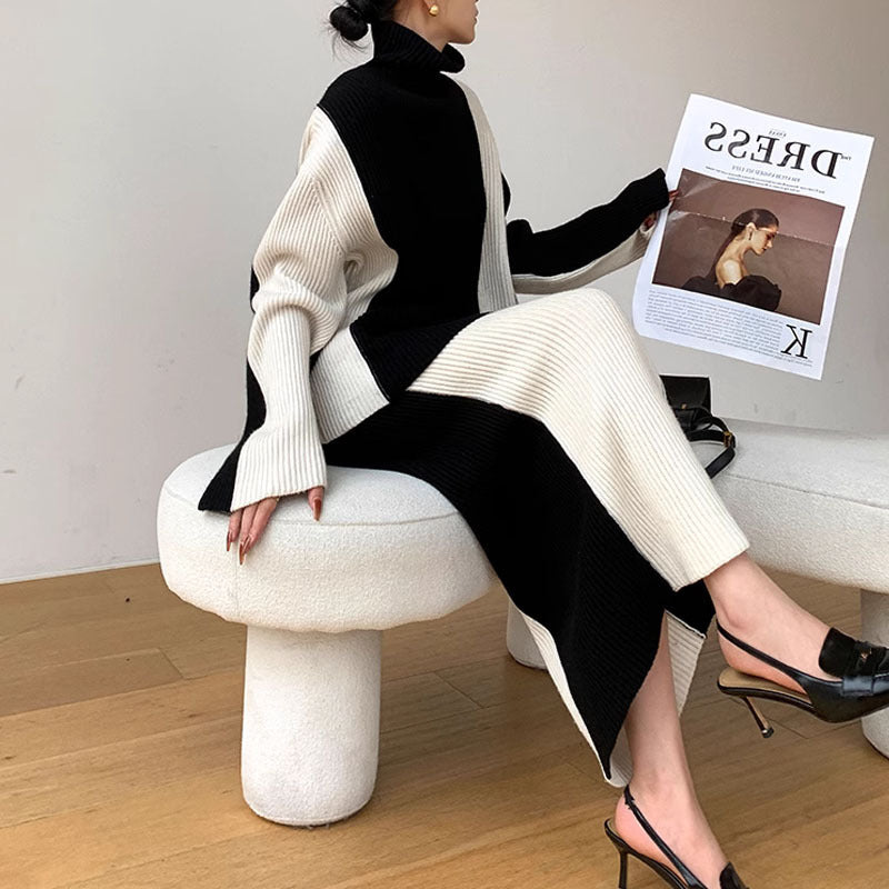 PIYA™ - Elegant Turtle Neck Long Sleeve Top and Skirt Set