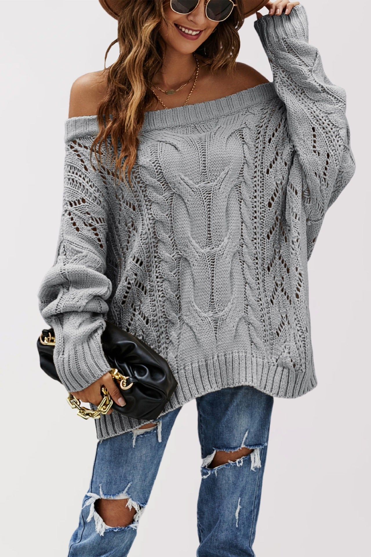LENNY™ - Chic Off Shoulder Long Sleeve Sweater