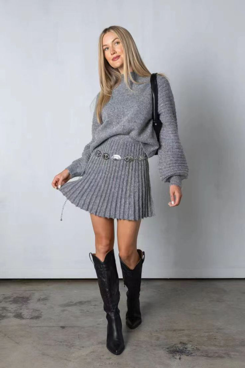 PEBBLES™ - Chic Long-Sleeve Sweater and Mini Skirt Set
