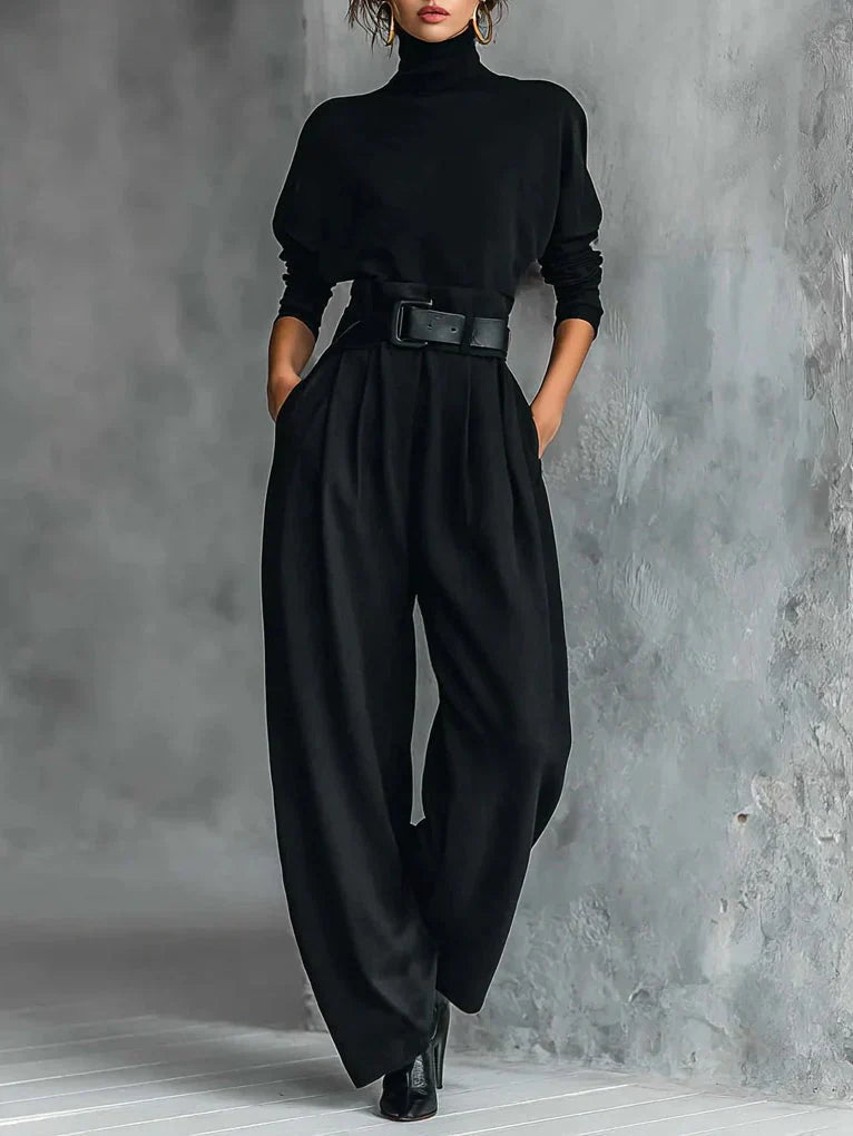 MAISIE™ | High-Waisted Pleated Trousers and Turtleneck Set