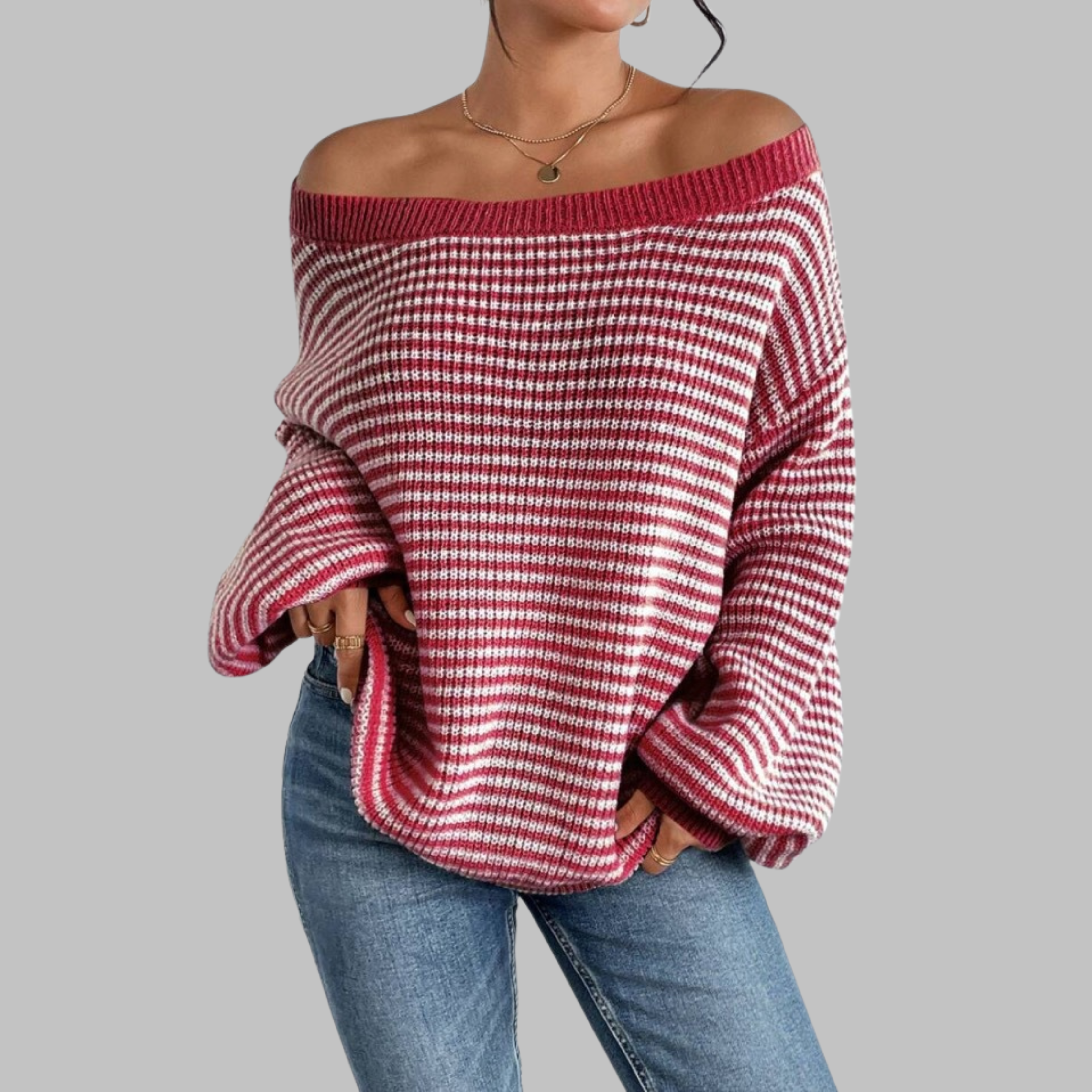 QUILLA™ - Casual Striped Drop Shoulder Long Sleeve Sweater