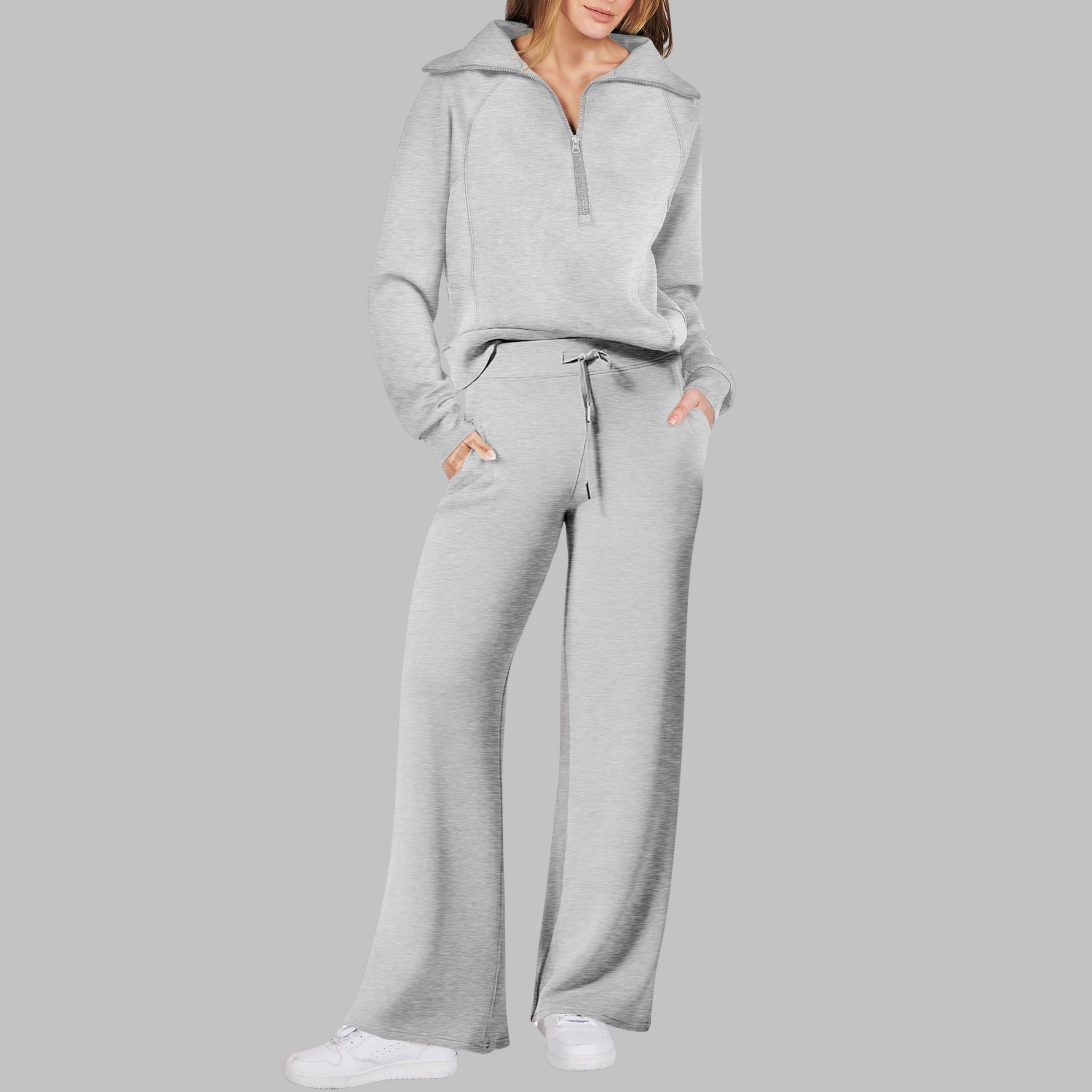 UDAY™ - Comfy Half Zip Sweatshirt and Wide Leg Pants Set