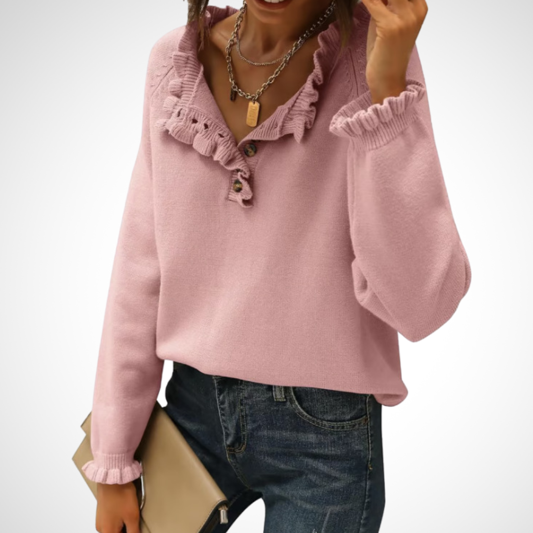 WYNN™ - Chic Long Sleeve Pullover Half Button Sweater