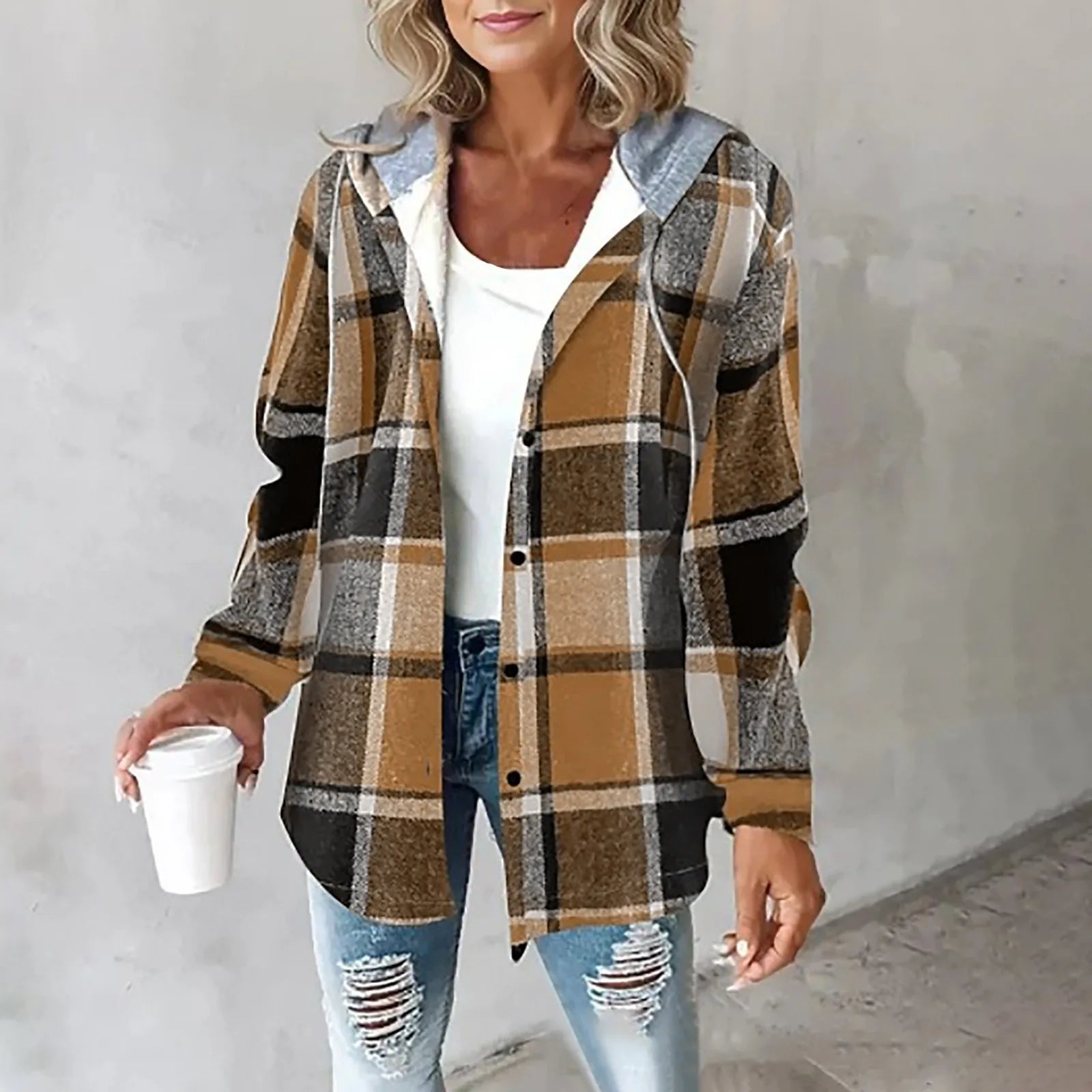 PAIGE™ - Chic Plaid Long-Sleeve Button Down Hooded Jacket